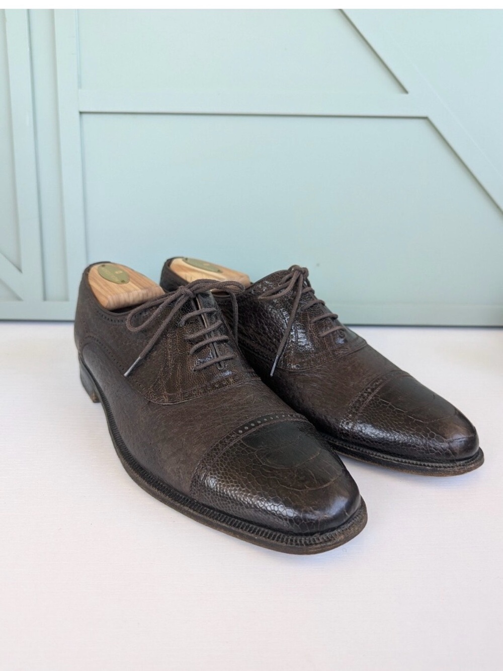 Moreschi Adriano Brown Peccary leather oxfords made in Italy